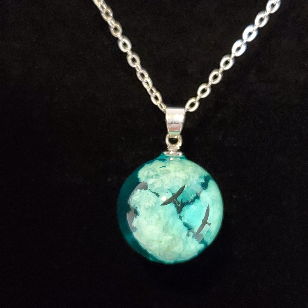 Silver-tone Cloud & Bird Round Pendant